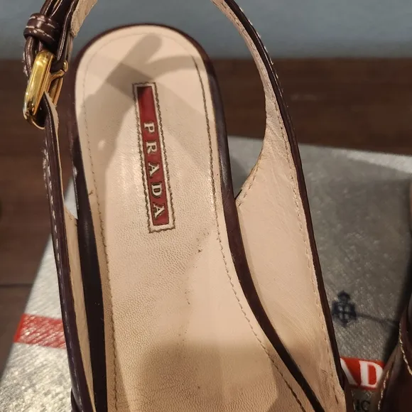 Prada Womens Brown Wedge Sandals, Size 35