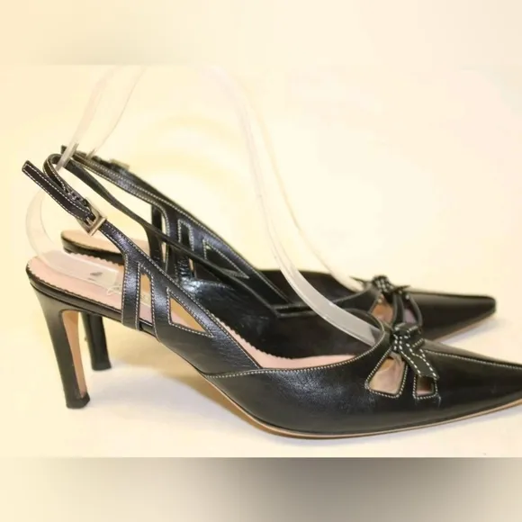 Prada Womens Size 7.5 38 Leather Heeled Slingbacks Pointed Toe Italy Made Shoes