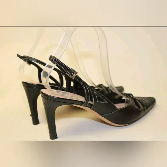 Prada Womens Size 7.5 38 Leather Heeled Slingbacks Pointed Toe Italy Made Shoes
