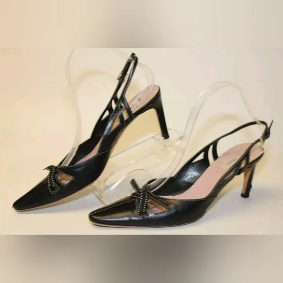 Prada Womens Size 7.5 38 Leather Heeled Slingbacks Pointed Toe Italy Made Shoes