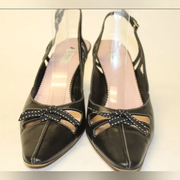 Prada Womens Size 7.5 38 Leather Heeled Slingbacks Pointed Toe Italy Made Shoes
