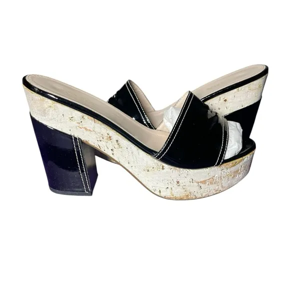 Preloved Prada Black Patent Leather/Cork Platforms