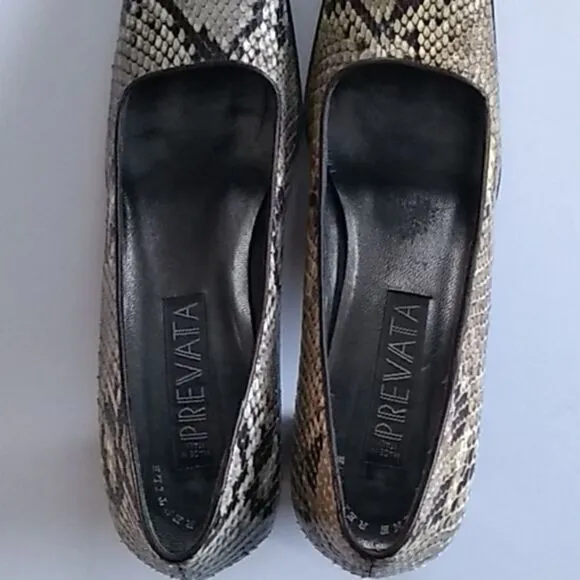 Prevata Snakeskin Heels Brown Cream Genuine Snakeskin, Size 9.5 US