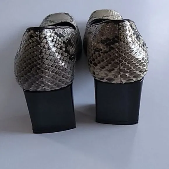 Prevata Snakeskin Heels Brown Cream Genuine Snakeskin, Size 9.5 US