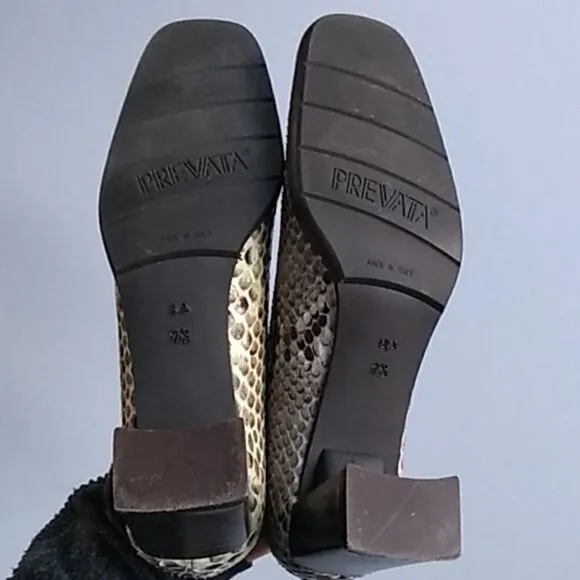 Prevata Snakeskin Heels Brown Cream Genuine Snakeskin, Size 9.5 US