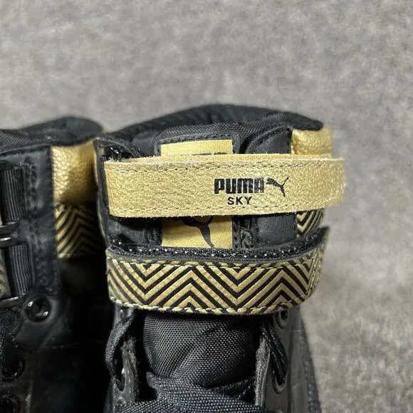 Puma Sky Contact Hidden Wedge High Top Black Gold Leather Shoes Womens Size 7.5