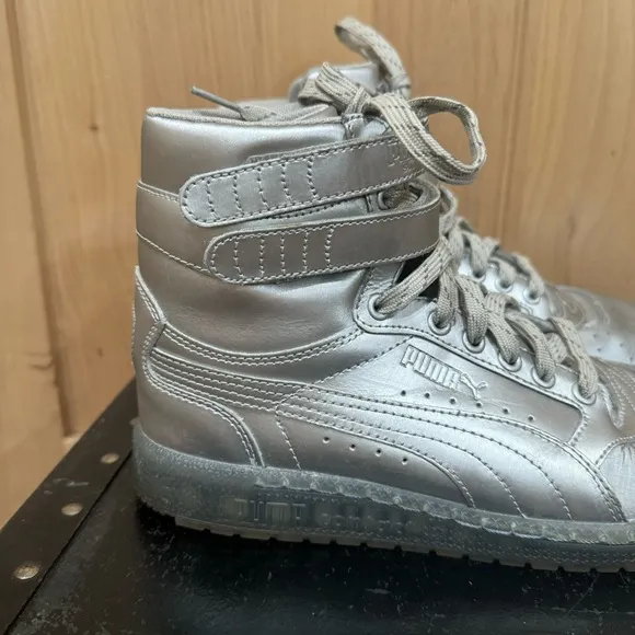 Puma Sky ll Hi Platinum Mens Silver Leather High Top Sneakers Size 8 Shoes