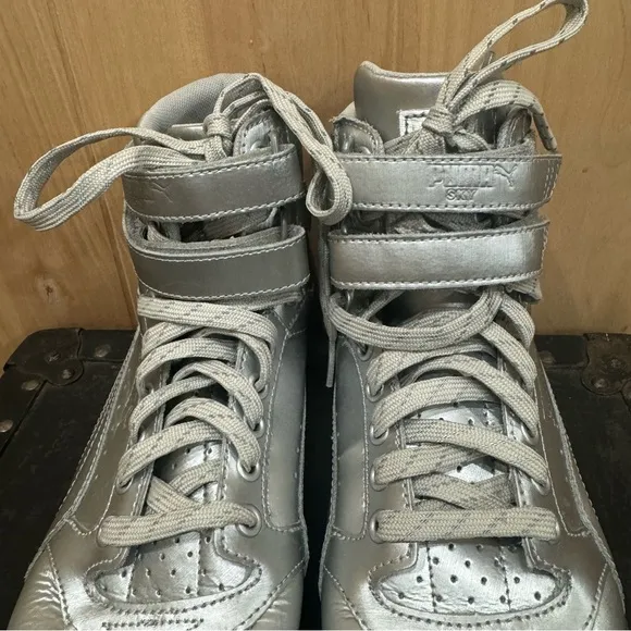 Puma Sky ll Hi Platinum Mens Silver Leather High Top Sneakers Size 8 Shoes