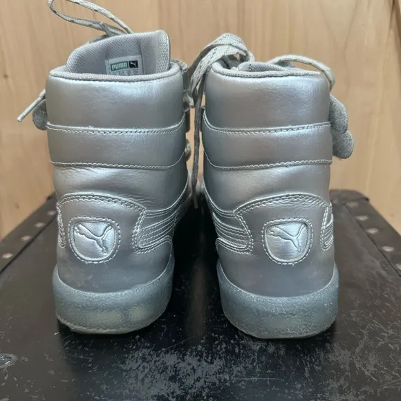 Puma Sky ll Hi Platinum Mens Silver Leather High Top Sneakers Size 8 Shoes