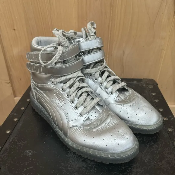 Puma Sky ll Hi Platinum Mens Silver Leather High Top Sneakers Size 8 Shoes
