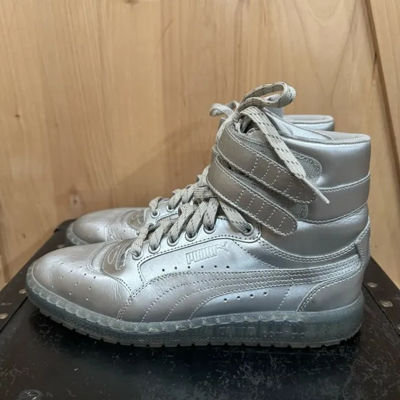 Puma Sky ll Hi Platinum Mens Silver Leather High Top Sneakers Size 8 Shoes