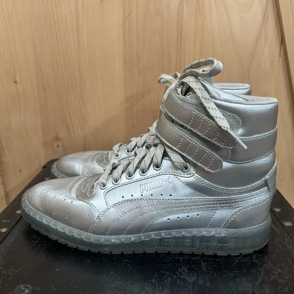 Puma Sky ll Hi Platinum Mens Silver Leather High Top Sneakers Size 8 Shoes