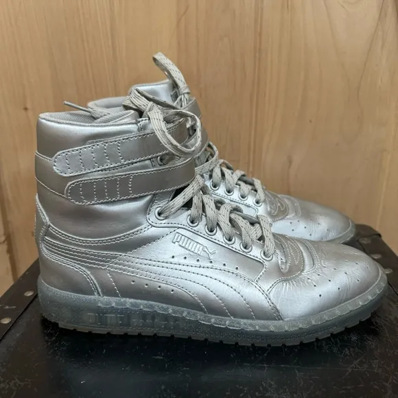 Puma Sky ll Hi Platinum Mens Silver Leather High Top Sneakers Size 8 Shoes