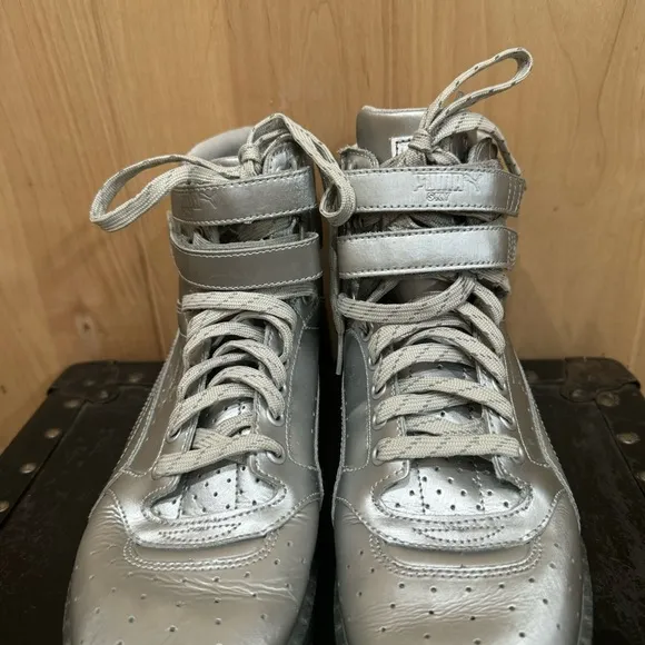 Puma Sky ll Hi Platinum Mens Silver Leather High Top Sneakers Size 8 Shoes