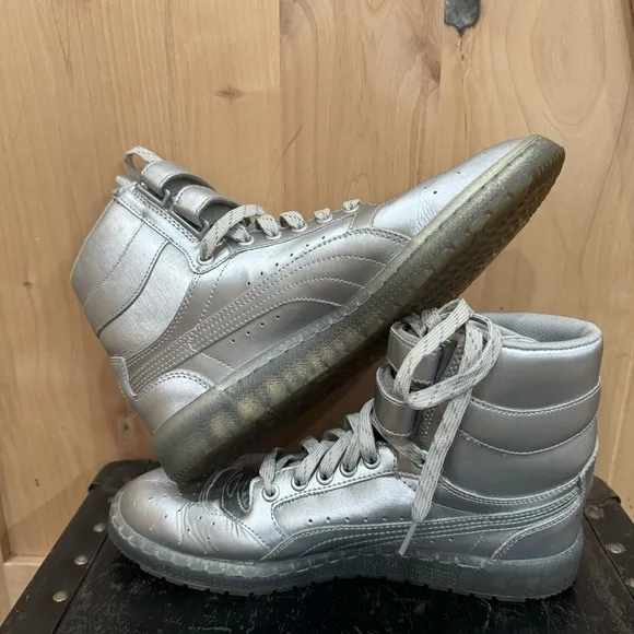 Puma Sky ll Hi Platinum Mens Silver Leather High Top Sneakers Size 8 Shoes