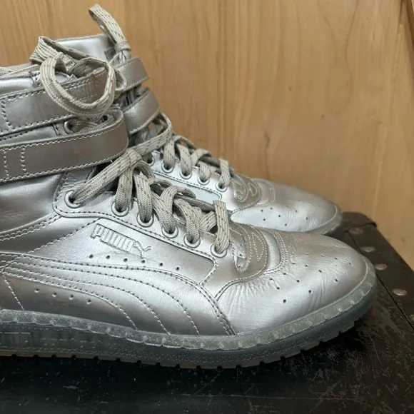 Puma Sky ll Hi Platinum Mens Silver Leather High Top Sneakers Size 8 Shoes