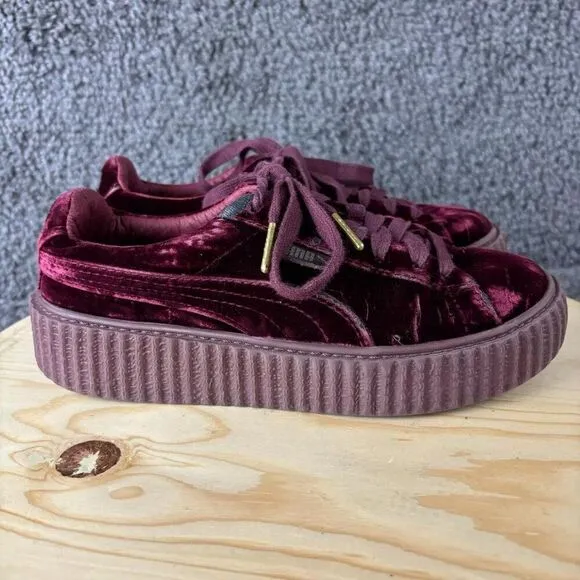 Puma x Fenty by Rihanna Velvet Sneakers Womens 7 Burgundy Chunky Platform Shoes