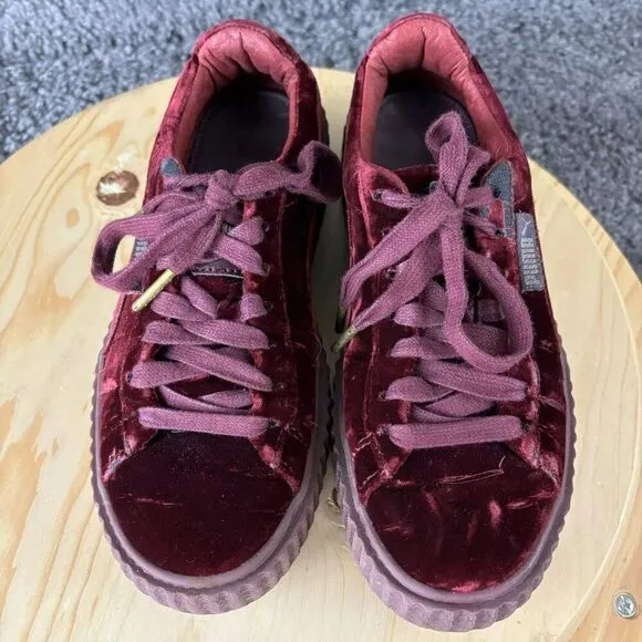 Puma x Fenty by Rihanna Velvet Sneakers Womens 7 Burgundy Chunky Platform Shoes