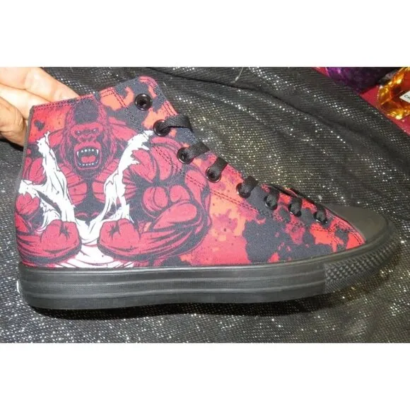 RAAD Shop Red Camo Gorilla High Top Canvas Sneakers men 9.5 women 11 Memory Foam