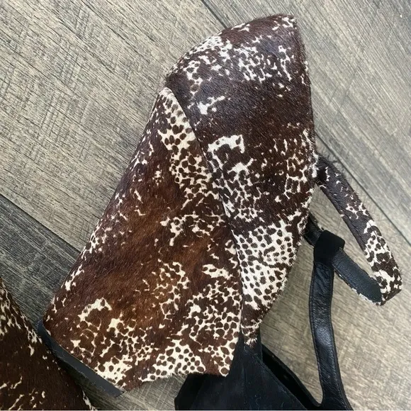 Rachel Zoe Black Suede Animal Print Platform Wedge Heels T-strap Open Toe Sz 11