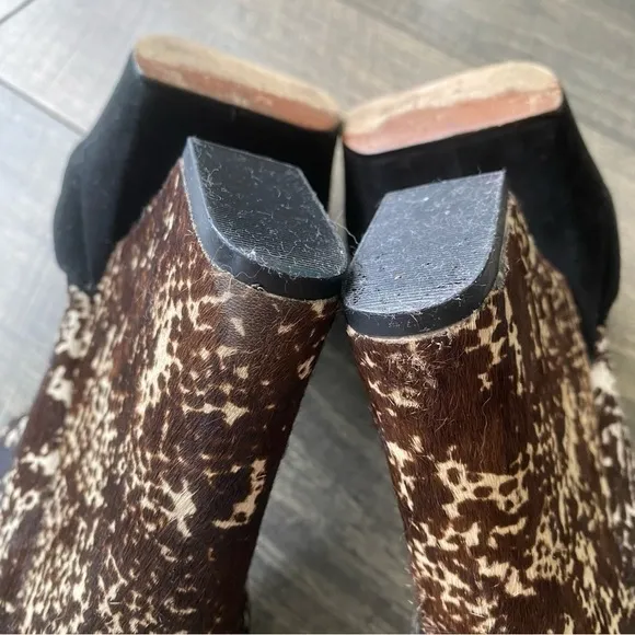 Rachel Zoe Black Suede Animal Print Platform Wedge Heels T-strap Open Toe Sz 11