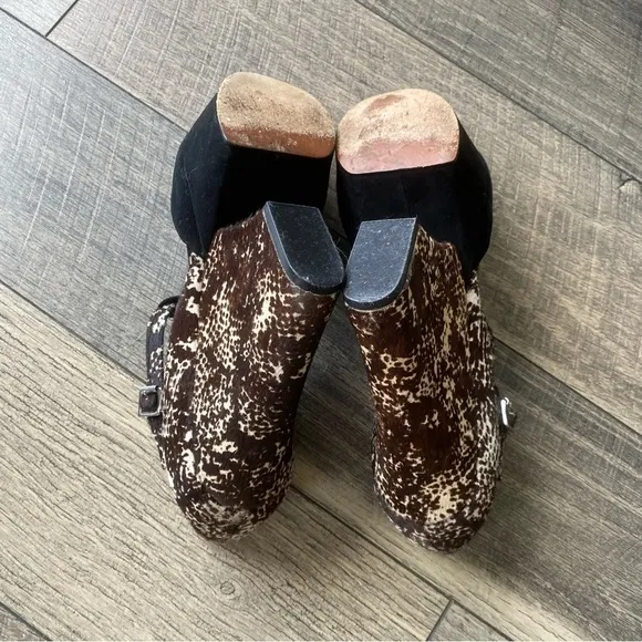 Rachel Zoe Black Suede Animal Print Platform Wedge Heels T-strap Open Toe Sz 11