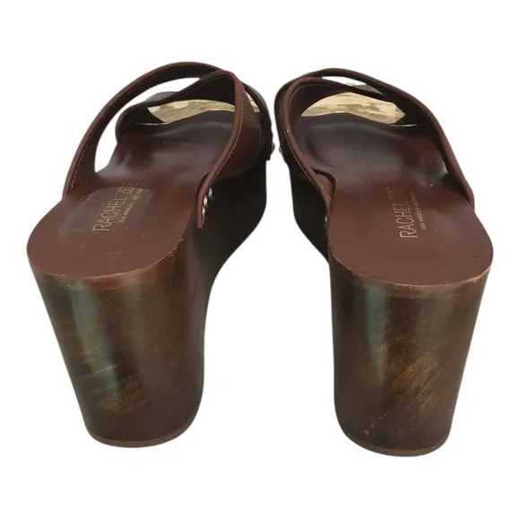RACHEL ZOE Maddi Soft Calf Wooden Platform Leather Sandals. Sz.9.5 M