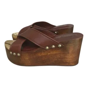RACHEL ZOE Maddi Soft Calf Wooden Platform Leather Sandals. Sz.9.5 M
