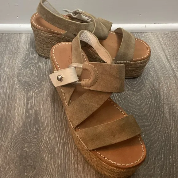 Rag &amp; Bone August Suede Beige Leather Espadrilles Platform Sandals EU 36/US 6