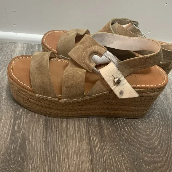 Rag &amp; Bone August Suede Beige Leather Espadrilles Platform Sandals EU 36/US 6