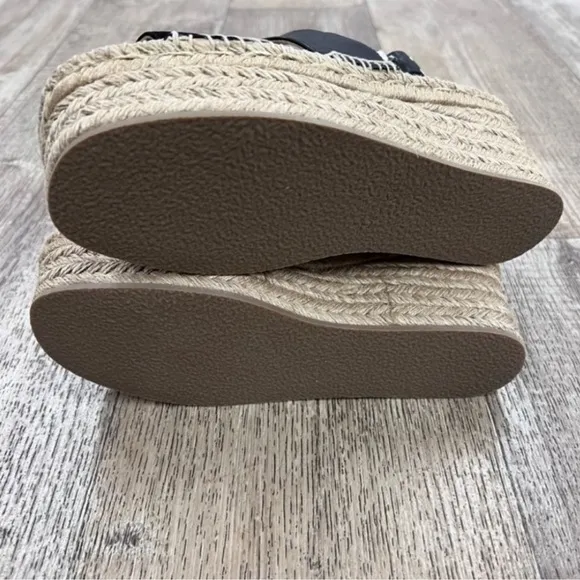 Rag &amp; Bone Edie Wedge platform espadrille sandals black tan 7