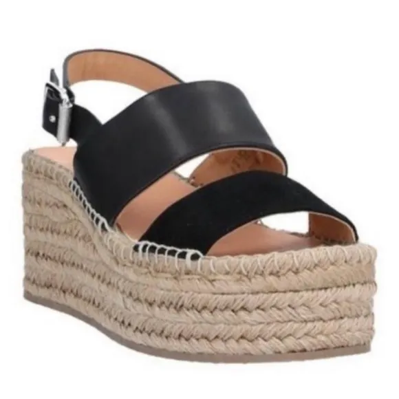 Rag &amp; Bone Edie Wedge platform espadrille sandals black tan 7