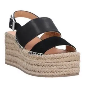 Rag &amp; Bone Edie Wedge platform espadrille sandals black tan 7
