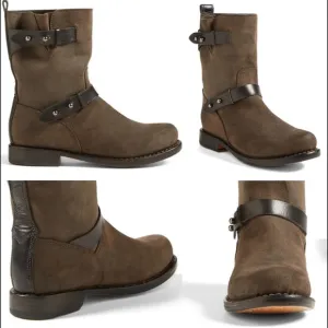 Rag &amp; Bone Moto Boots Waxed Calfskin Brown Size 39 US 9