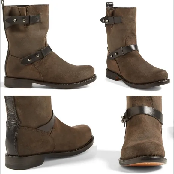 Rag &amp; Bone Moto Boots Waxed Calfskin Brown Size 39 US 9