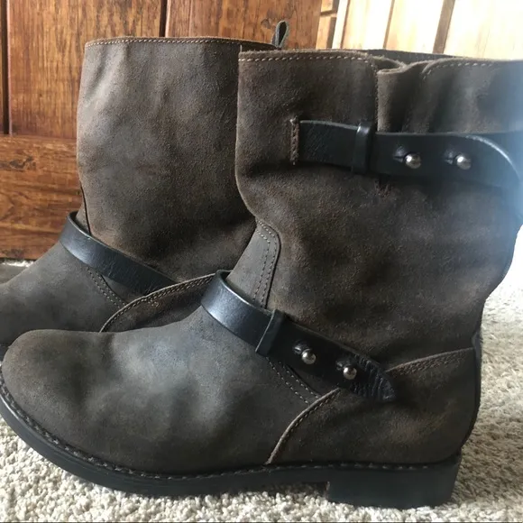 Rag &amp; Bone Moto Boots Waxed Calfskin Brown Size 39 US 9
