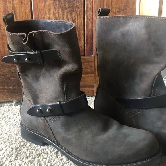 Rag &amp; Bone Moto Boots Waxed Calfskin Brown Size 39 US 9