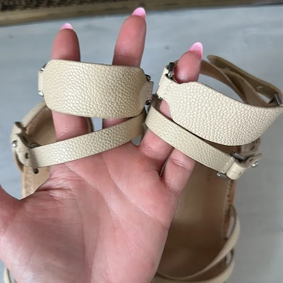 Rag &amp; Bone Pebble Leather Size 6 Made New York Womens Wedge Sandal Strappy Cream