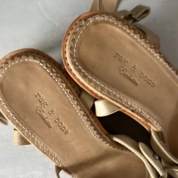 Rag &amp; Bone Pebble Leather Size 6 Made New York Womens Wedge Sandal Strappy Cream