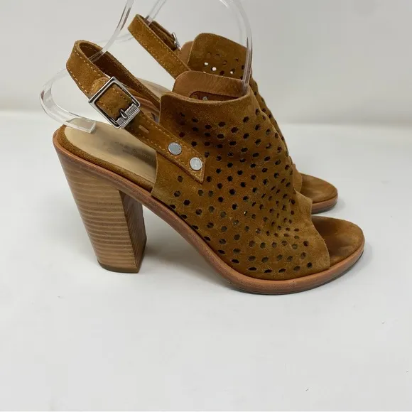 Rag &amp; Bone Wyatt Chunky Heel Slingback Sandal Womens Sz 39.5 Perforated suede