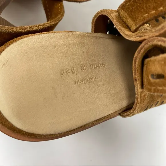 Rag &amp; Bone Wyatt Chunky Heel Slingback Sandal Womens Sz 39.5 Perforated suede