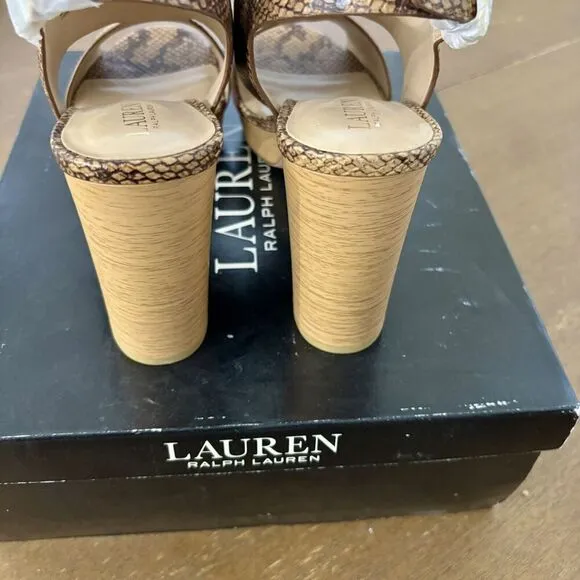 Ralph Lauren Black Label Feona Size 9.5 Snake Embossed Leather Platform Sandals