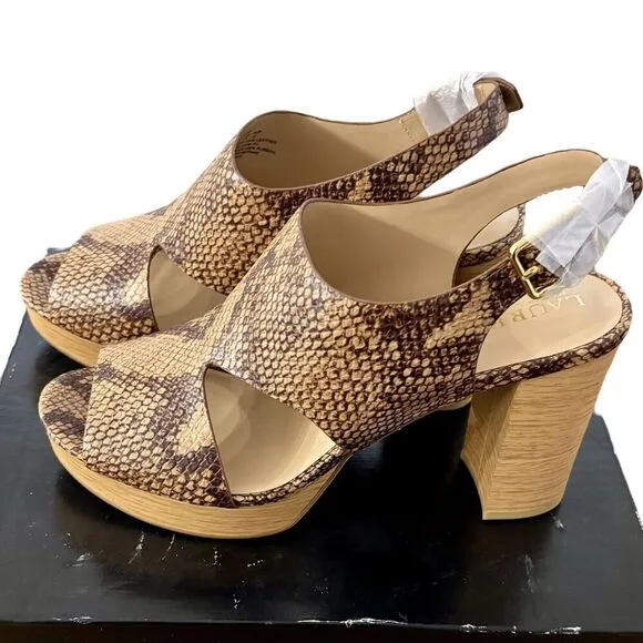 Ralph Lauren Black Label Feona Size 9.5 Snake Embossed Leather Platform Sandals