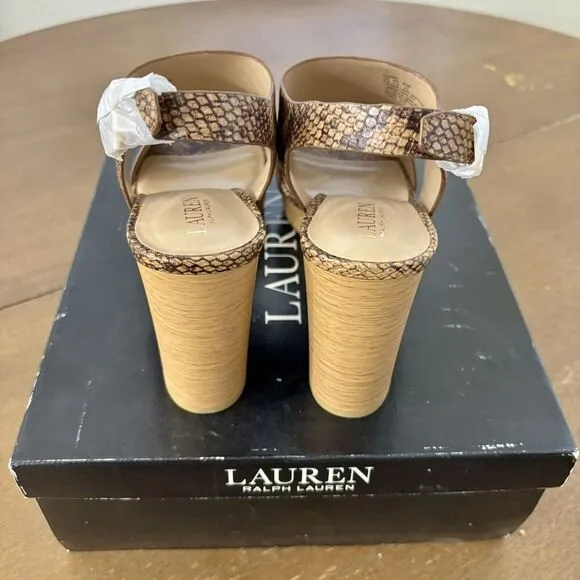 Ralph Lauren Black Label Feona Size 9.5 Snake Embossed Leather Platform Sandals