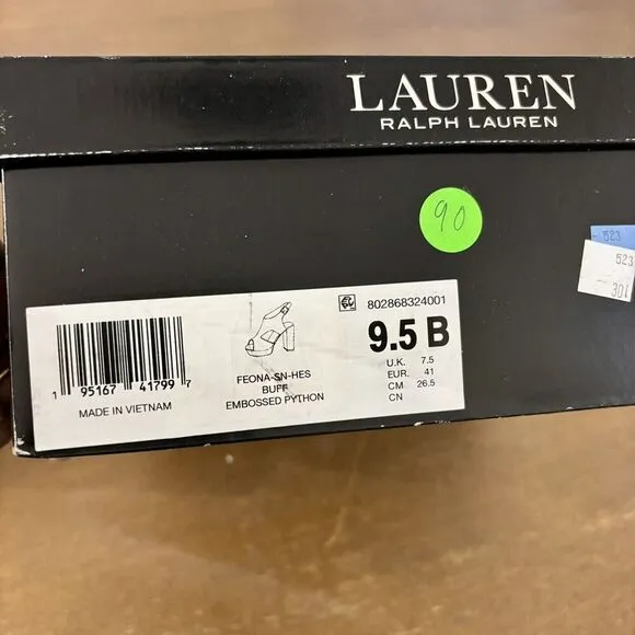 Ralph Lauren Black Label Feona Size 9.5 Snake Embossed Leather Platform Sandals
