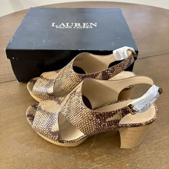 Ralph Lauren Black Label Feona Size 9.5 Snake Embossed Leather Platform Sandals