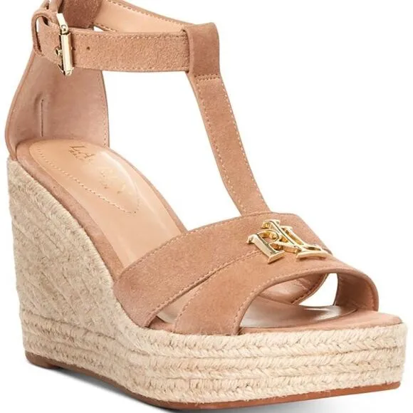Ralph Lauren Hale Wedge Sandals Khaki Size 8.5 NWT