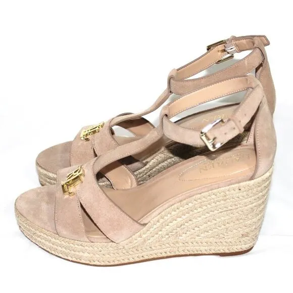 Ralph Lauren Hale Wedge Sandals Khaki Size 8.5 NWT