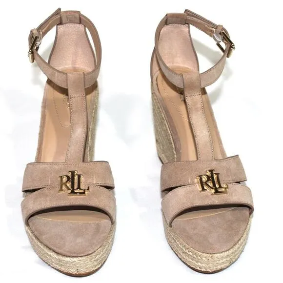 Ralph Lauren Hale Wedge Sandals Khaki Size 8.5 NWT