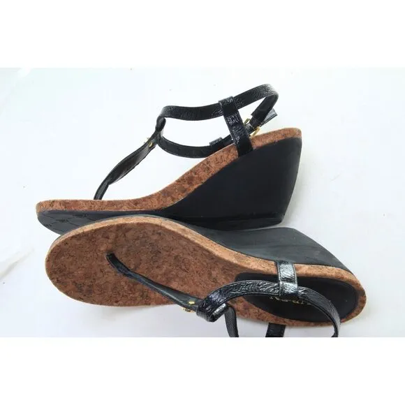 Ralph Lauren Reeta T-Strap Thong Wedge Sandal Women's Sz 9.5 B Shoes
